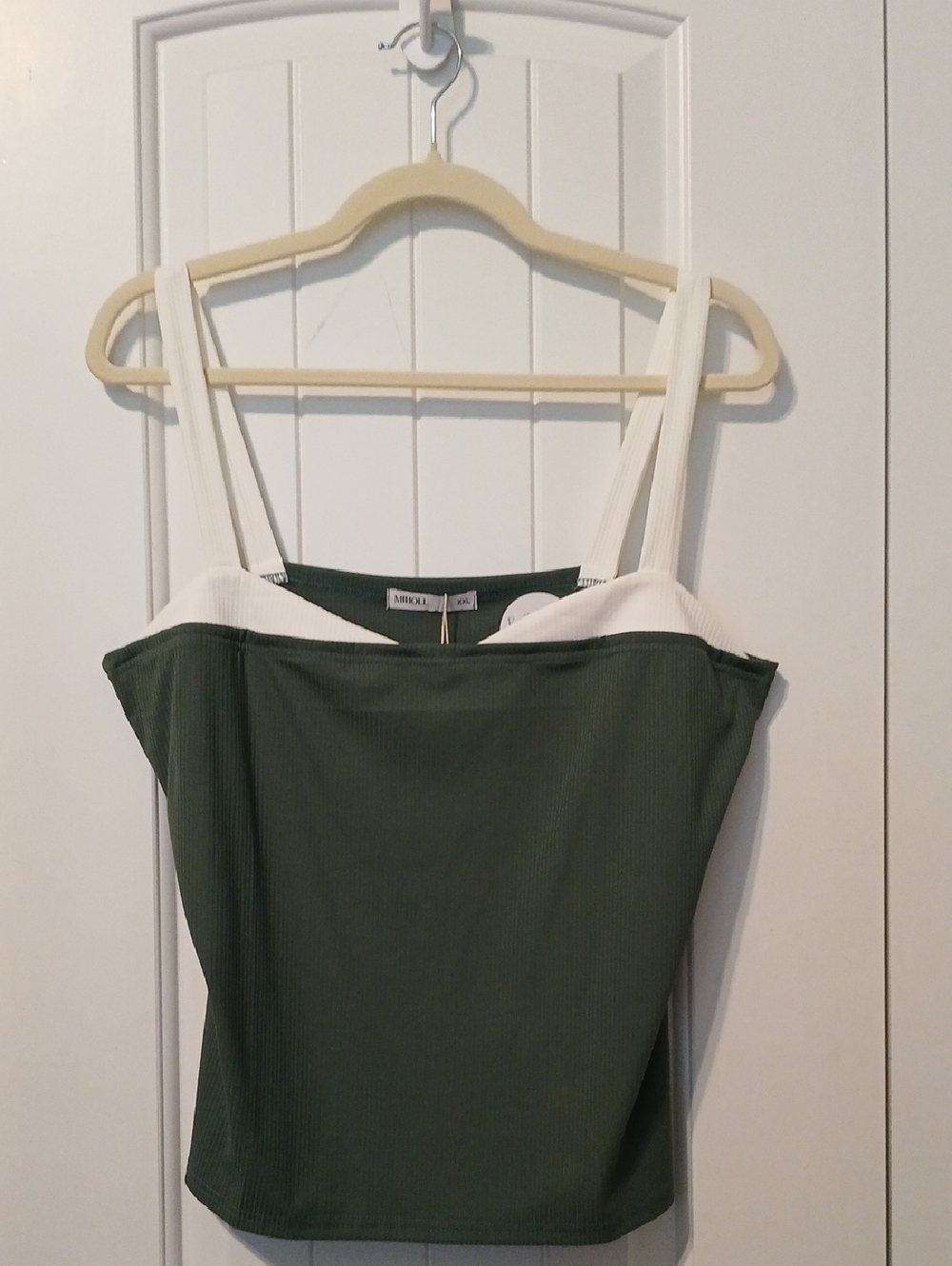 Ribbed Two-Tone Camisole Tank Top - Green/White